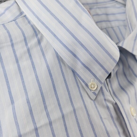 Brooks Brothers 17.5 Blue Striped Short Sleeve Button Up Shirt Traditional Fit - Picture 8 of 13
